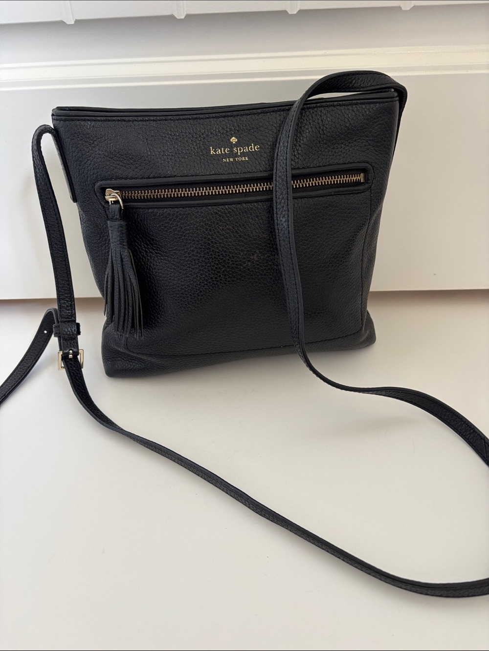 Kate Spade Chester‎ Street Dessi Crossbody Bag Tassel Black Pebbled Leather Zip